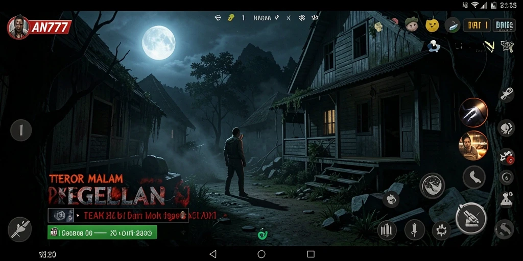 Screenshot gameplay AN777 menampilkan momen mencekam di dalam kegelapan.
