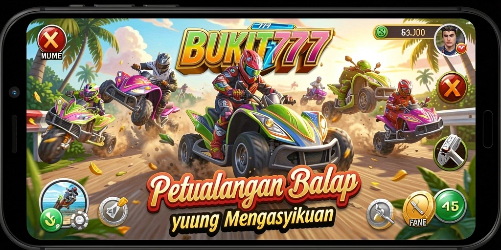 Tangkapan layar BUKIT777 menampilkan balapan mendebarkan di trek yang menantang.