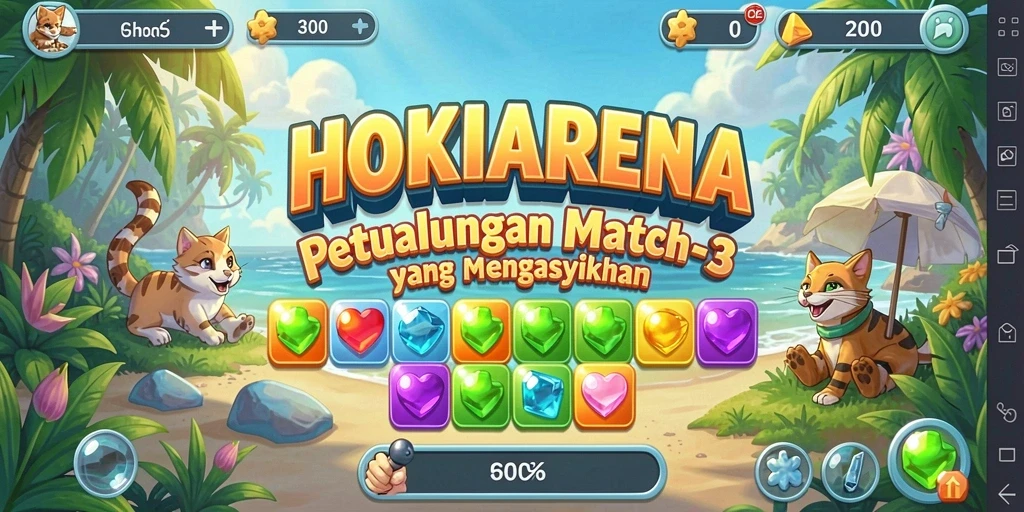 Tampilan gameplay seru dari HOKIARENA dalam aksi Match-3.