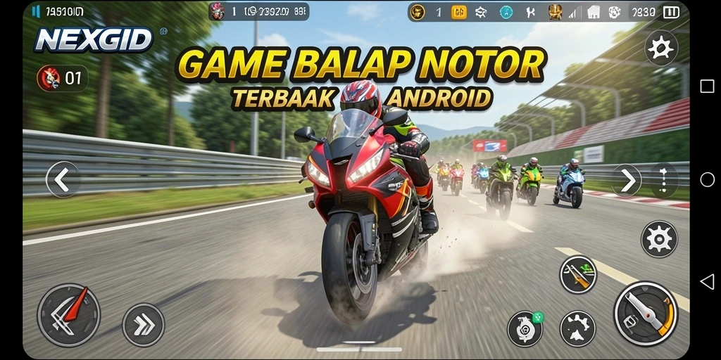 Tampilan gameplay seru di NEXGID dengan balapan motor cepat.
