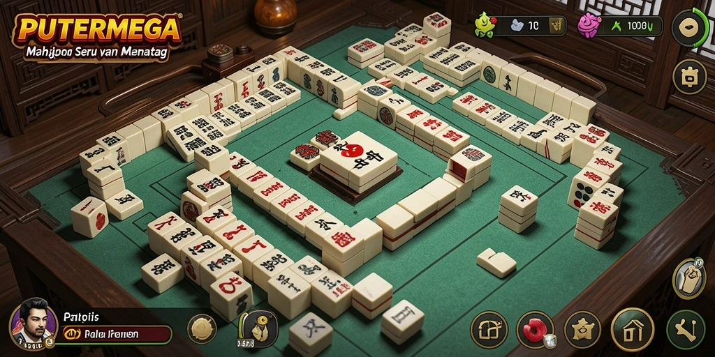Tangkapan layar utama PUTERMEGA menampilkan gameplay Mahjong yang menarik.