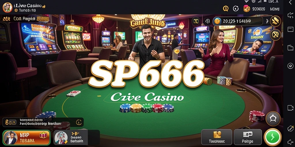 Tampilan gameplay SP666 yang menarik dengan dealer live dan suasana casino.