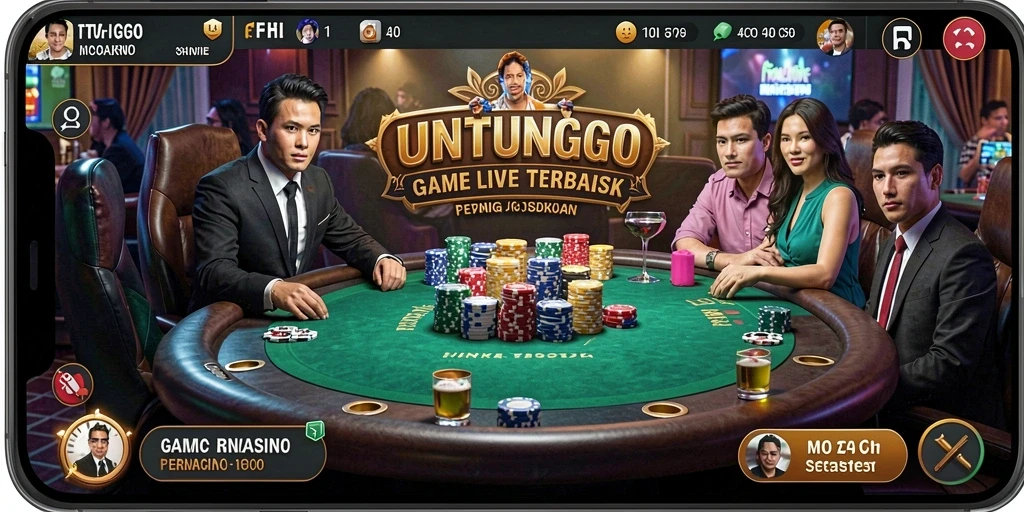 Screenshot gameplay UNTUNGGO yang menampilkan dealer profesional dan suasana Live Casino.